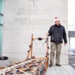 John Wright delivering the Nansen Sled to the RCGS – Credit RCGS